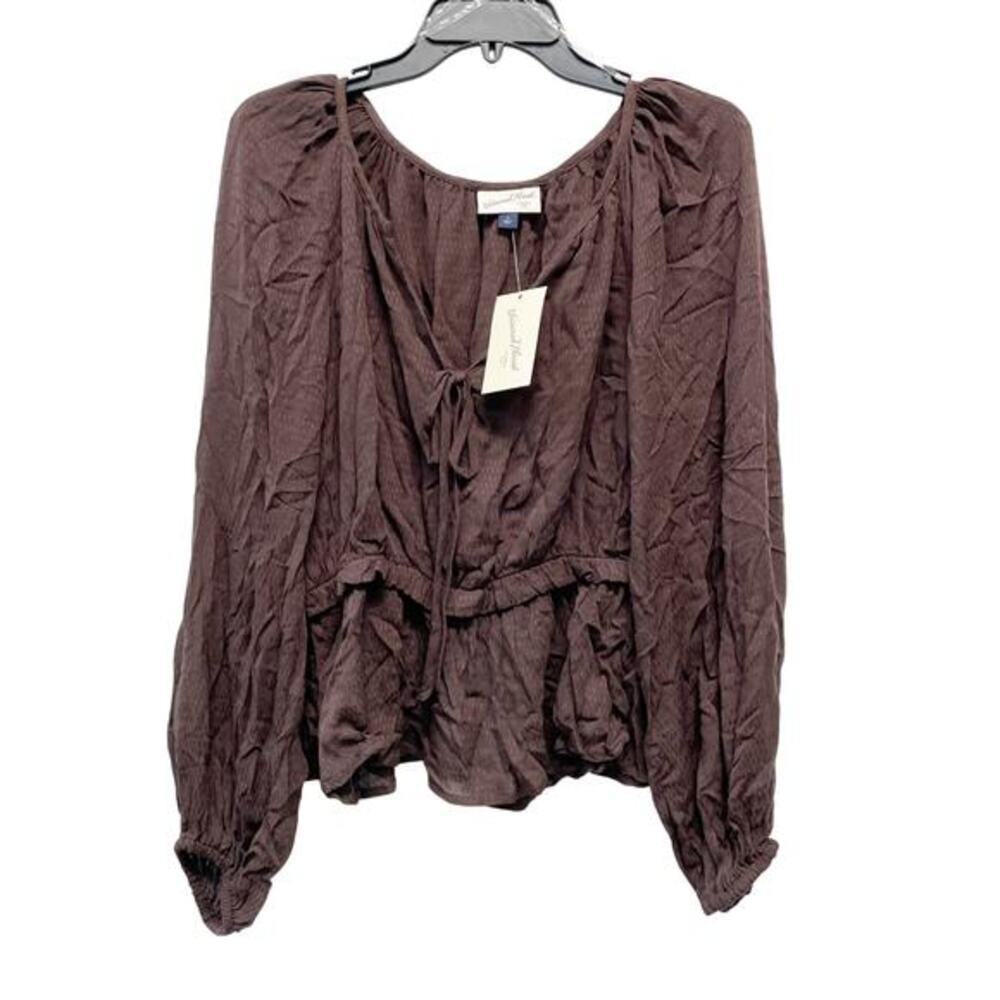 Universal Thread Women's Brown Tie Front Long Sleeve Blouse Size Small